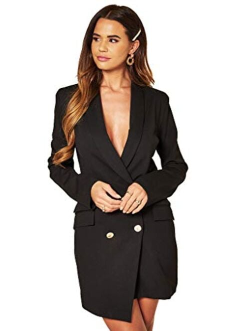 Fall Blazer Dress Outfit UNIQUE21 Women Luxe Stain Breasted Asymmetric Blazer Dress
