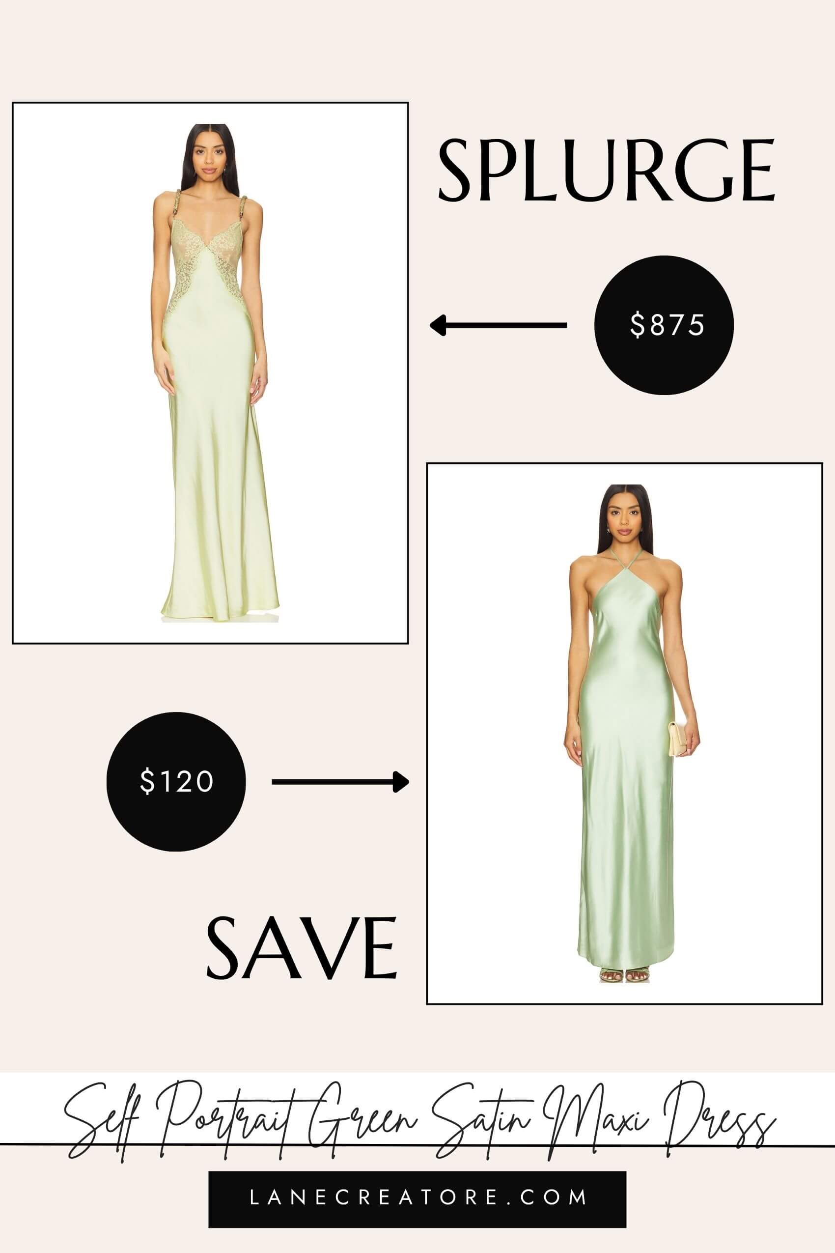 self portrait green satin maxi dress dupe