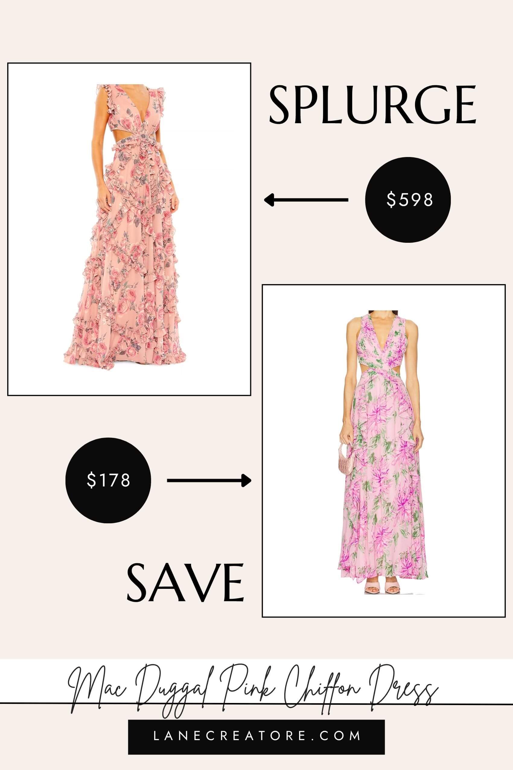 mac duggal pink chiffon dress dupe