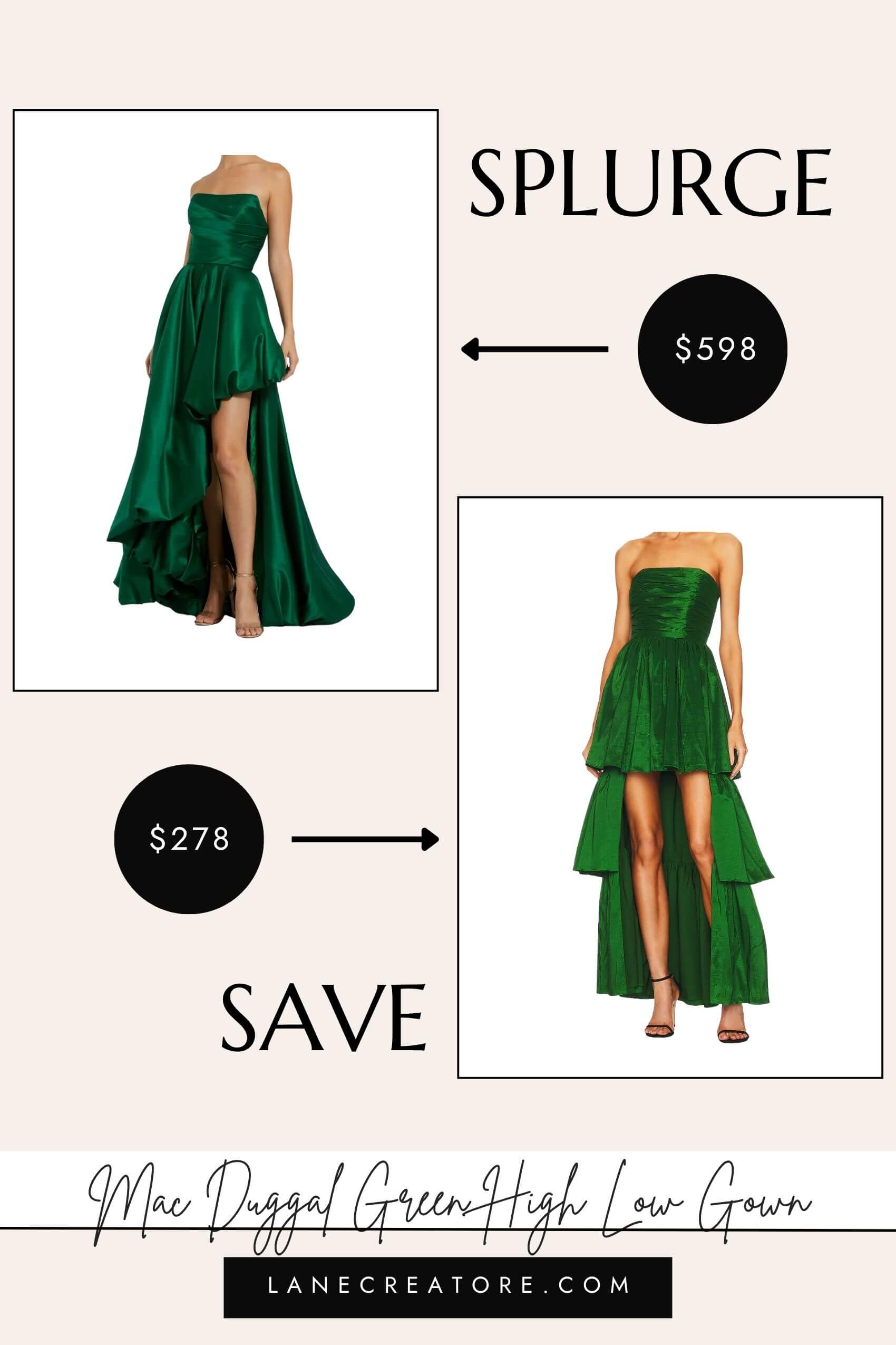 mac duggal green high low dress dupe