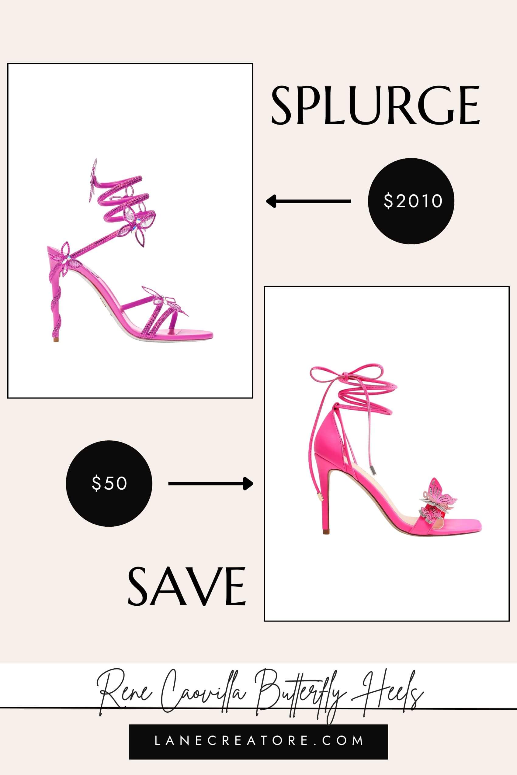rene caovilla pink butterfly heels dupe