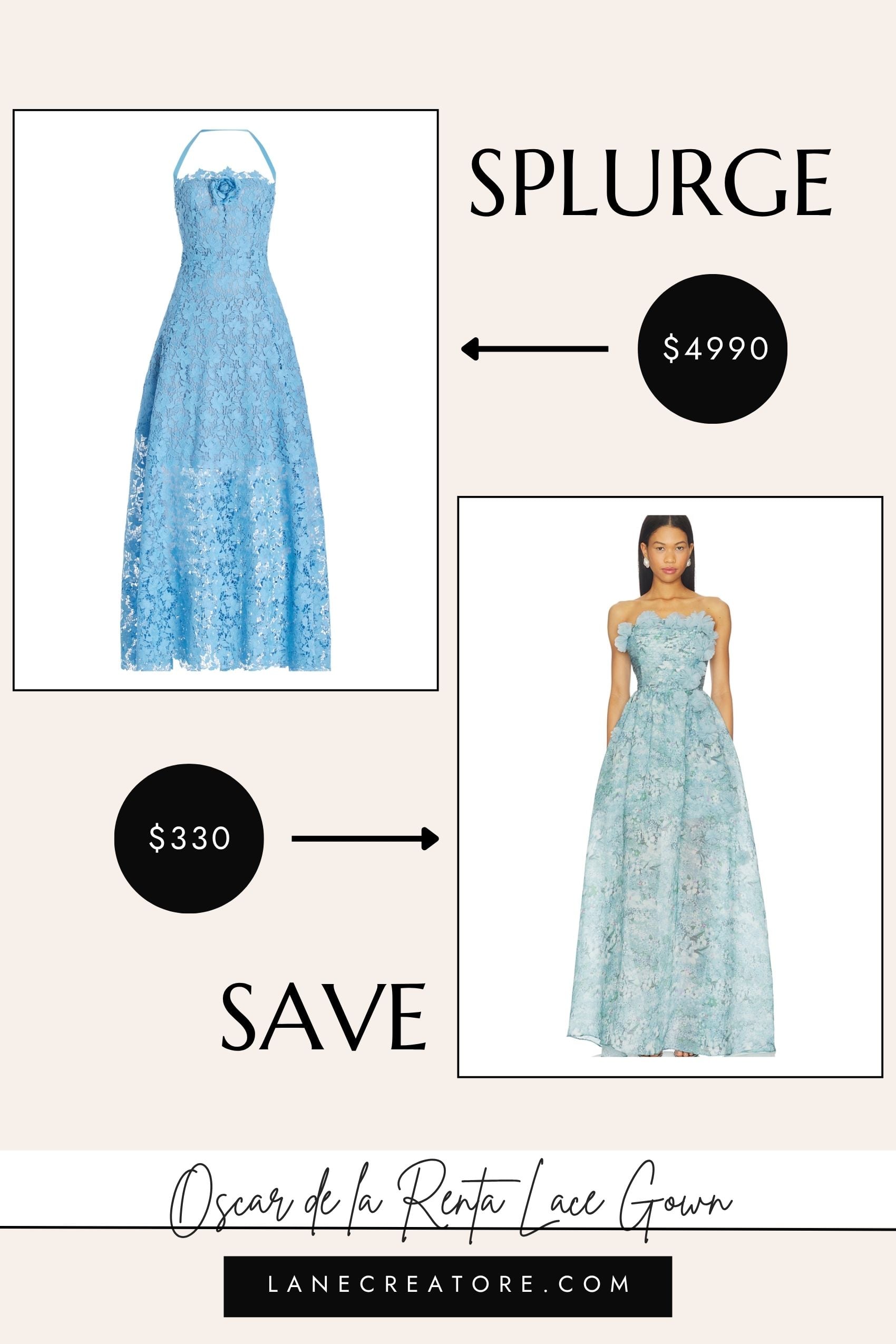 oscar de la renta blue lace gown dupe