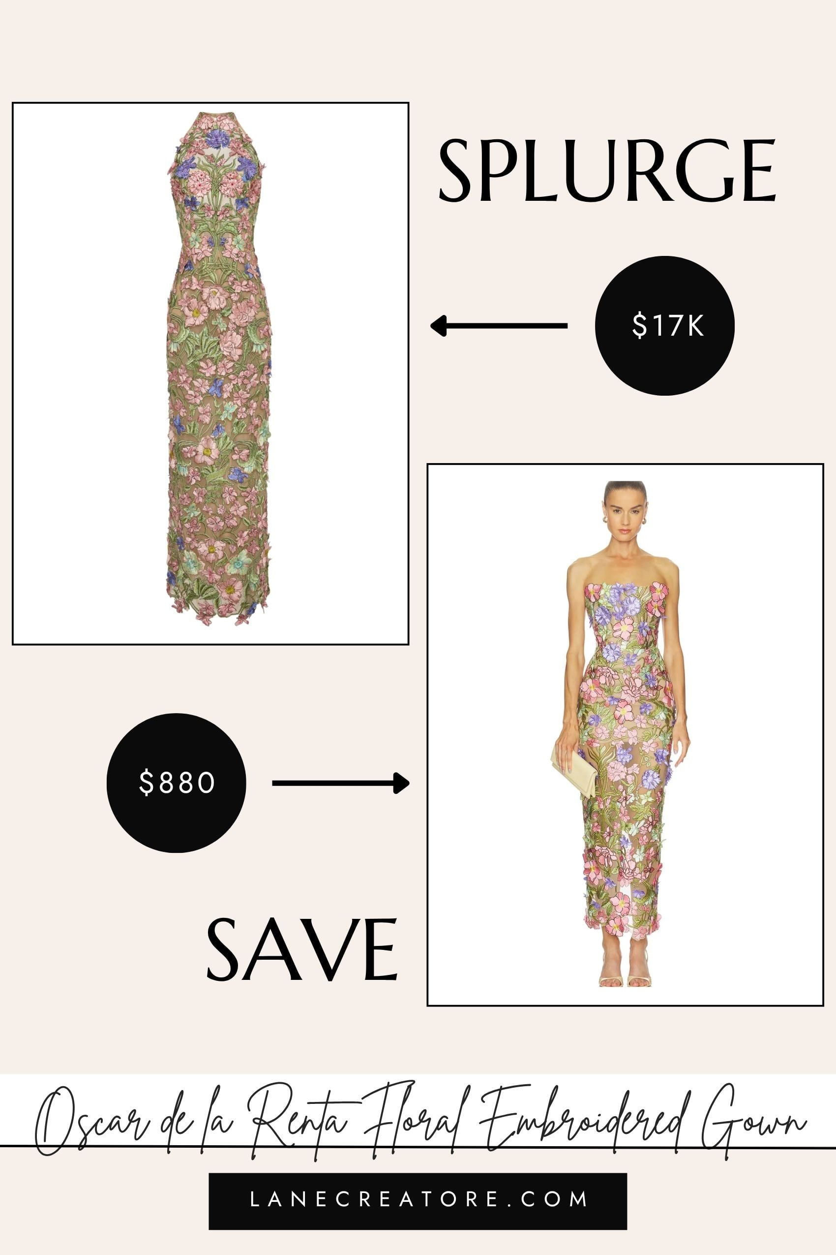 oscar de la renta floral embroidered gown dupe