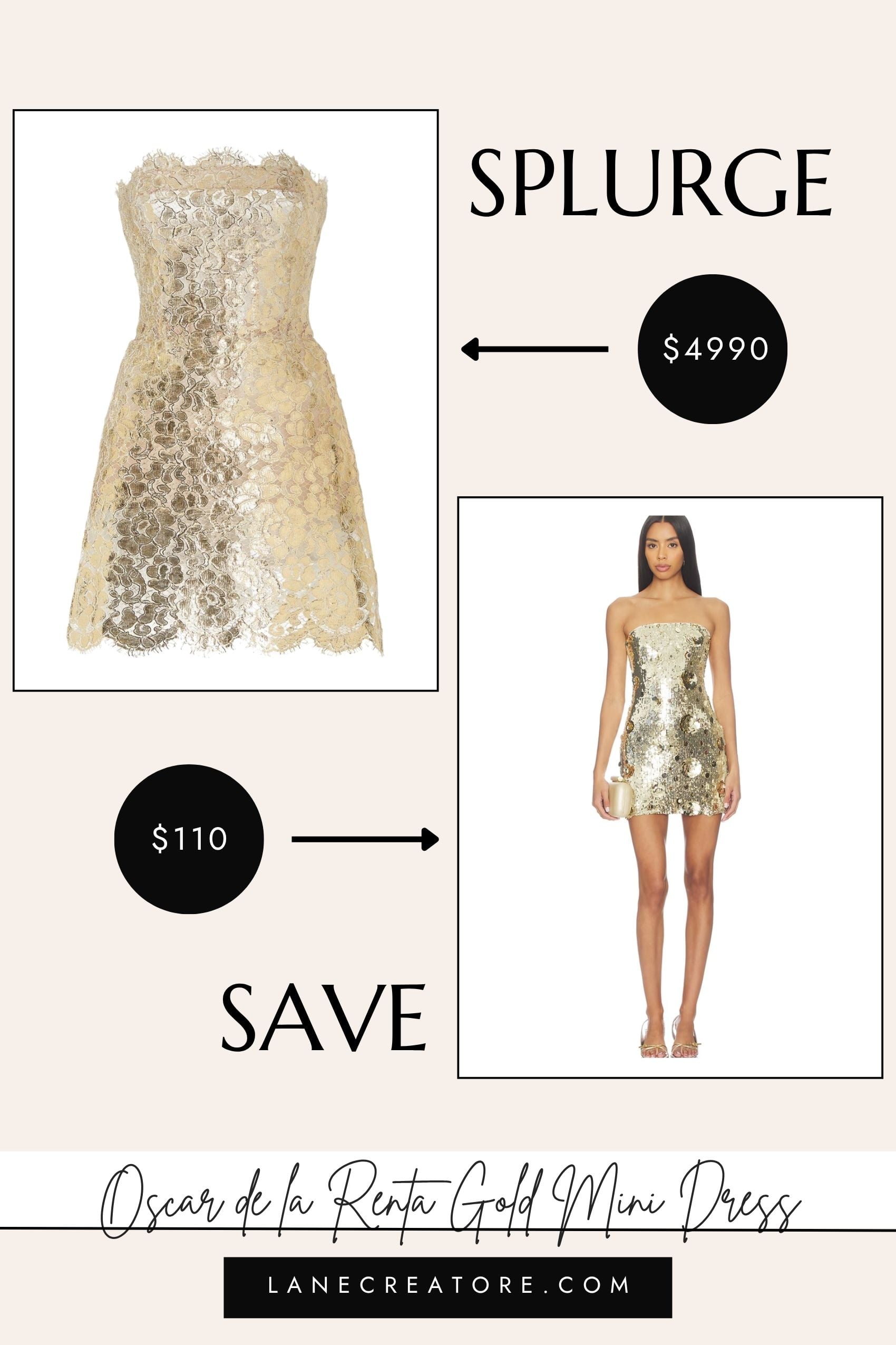oscar de la renta gold mini dress dupe