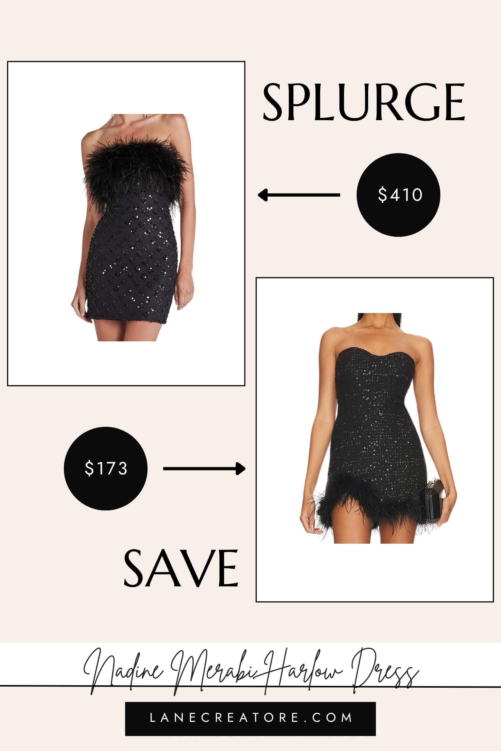 nadine merabi black feather dress dupe