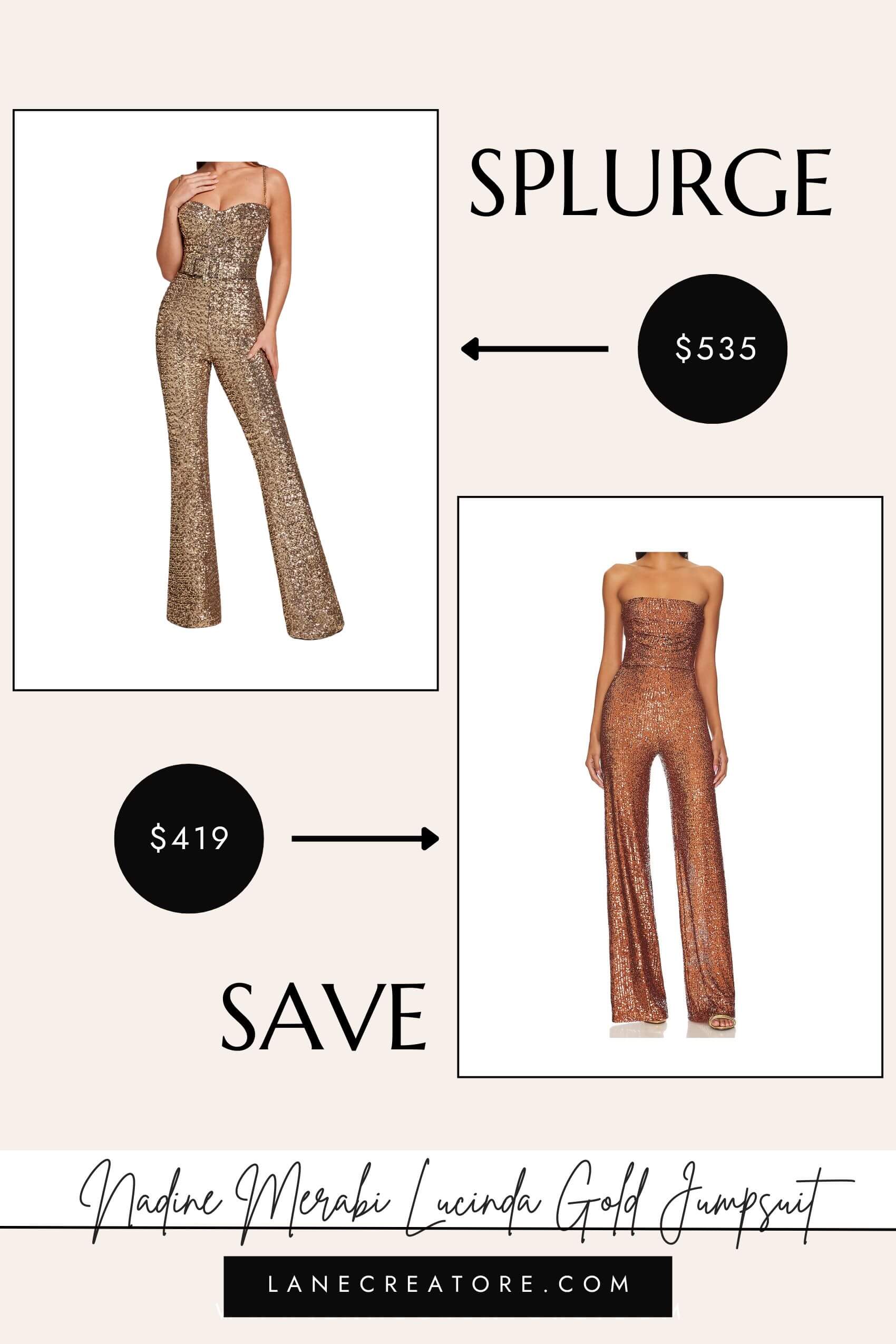 nadine merabi gold jumpsuit dupe