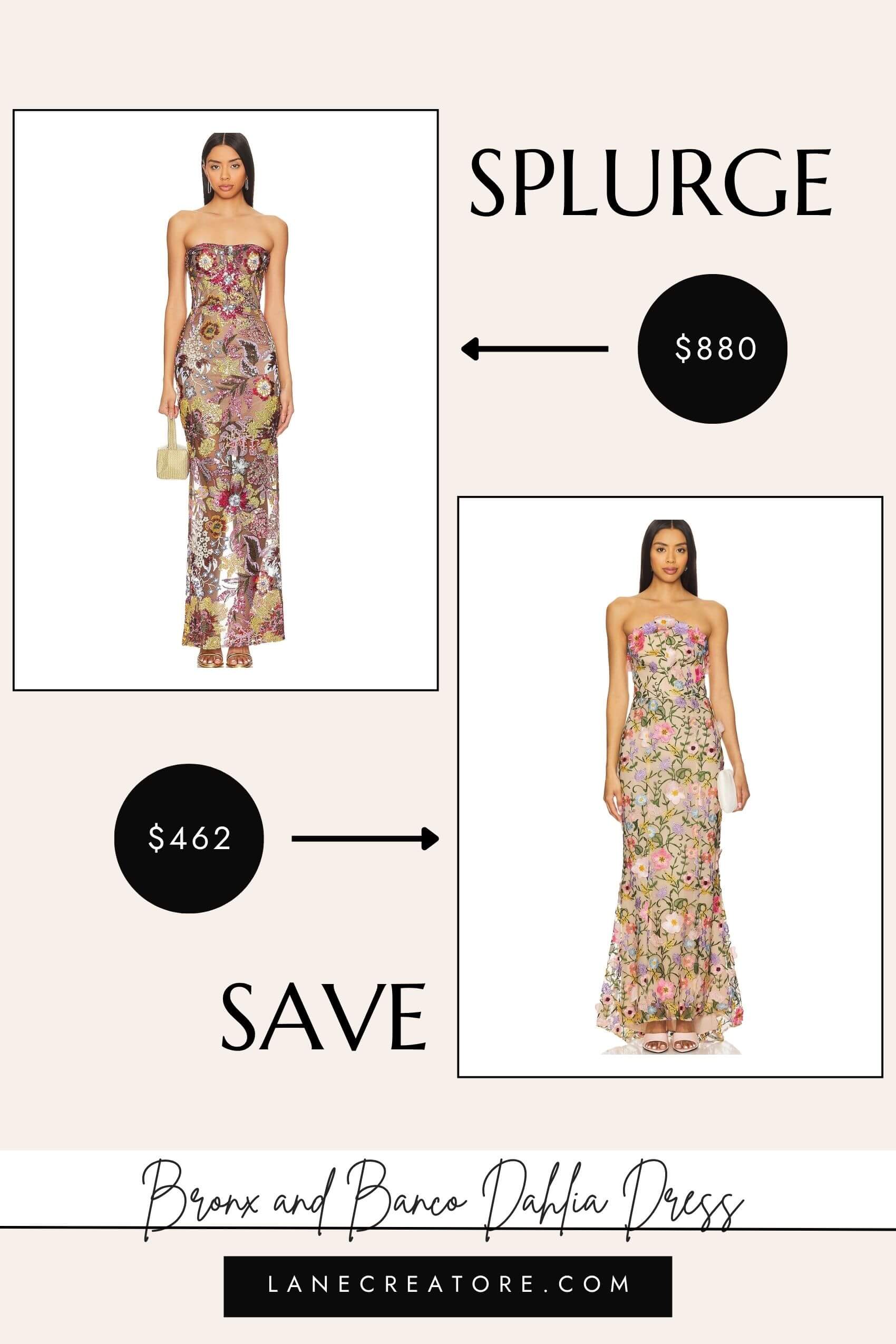 bronx and banco dahlia strapless floral dress dupe