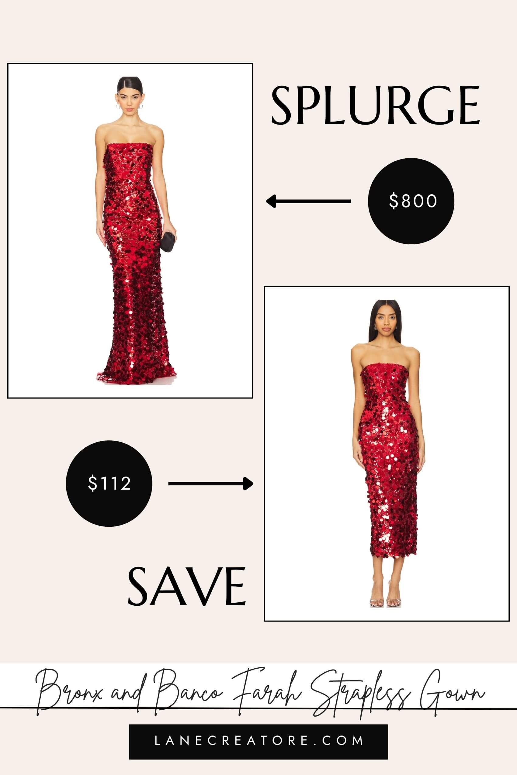 bronx and banco farah red sequin strapless gown dupe