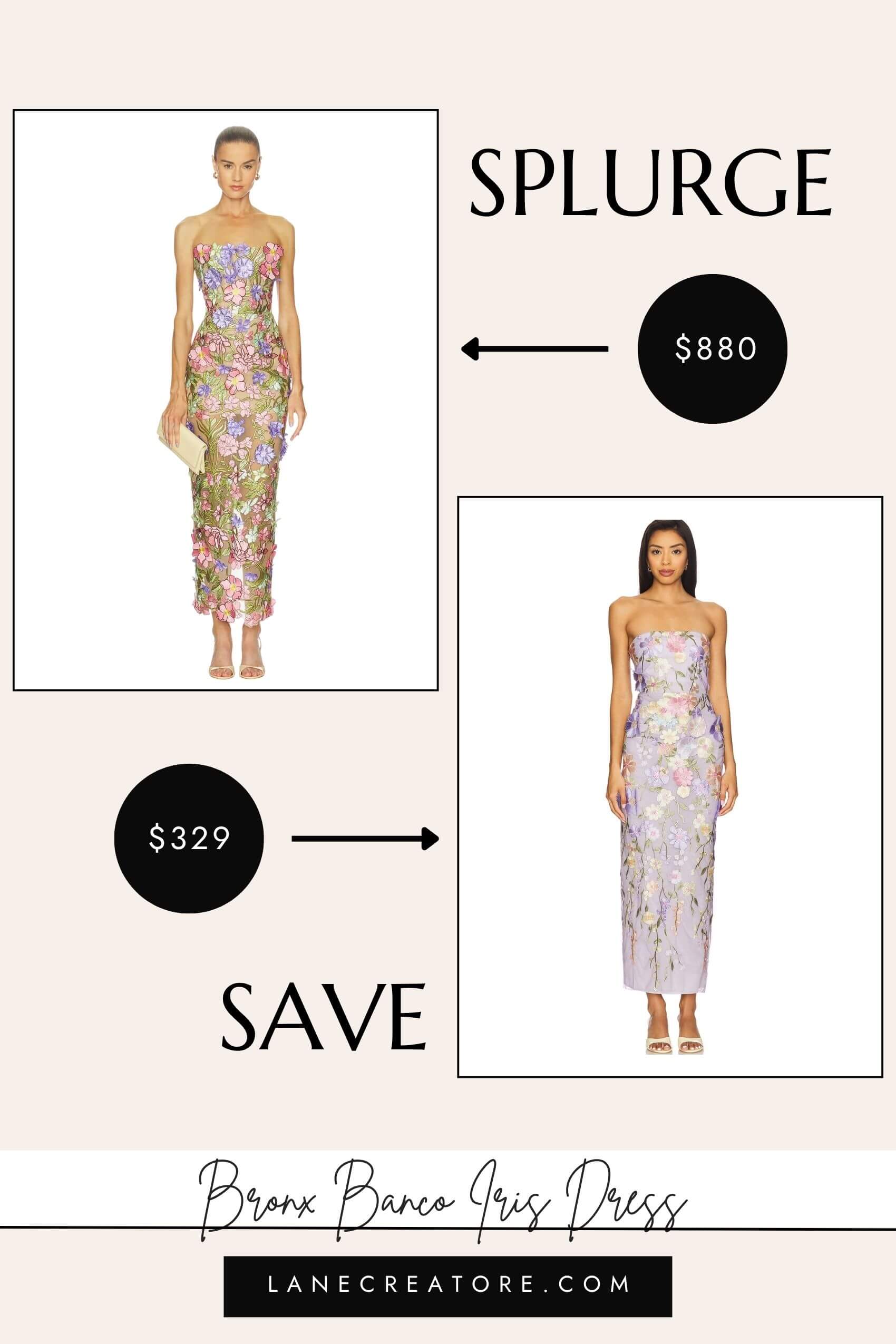 bronx and banco lilac floral strapless gown dupe