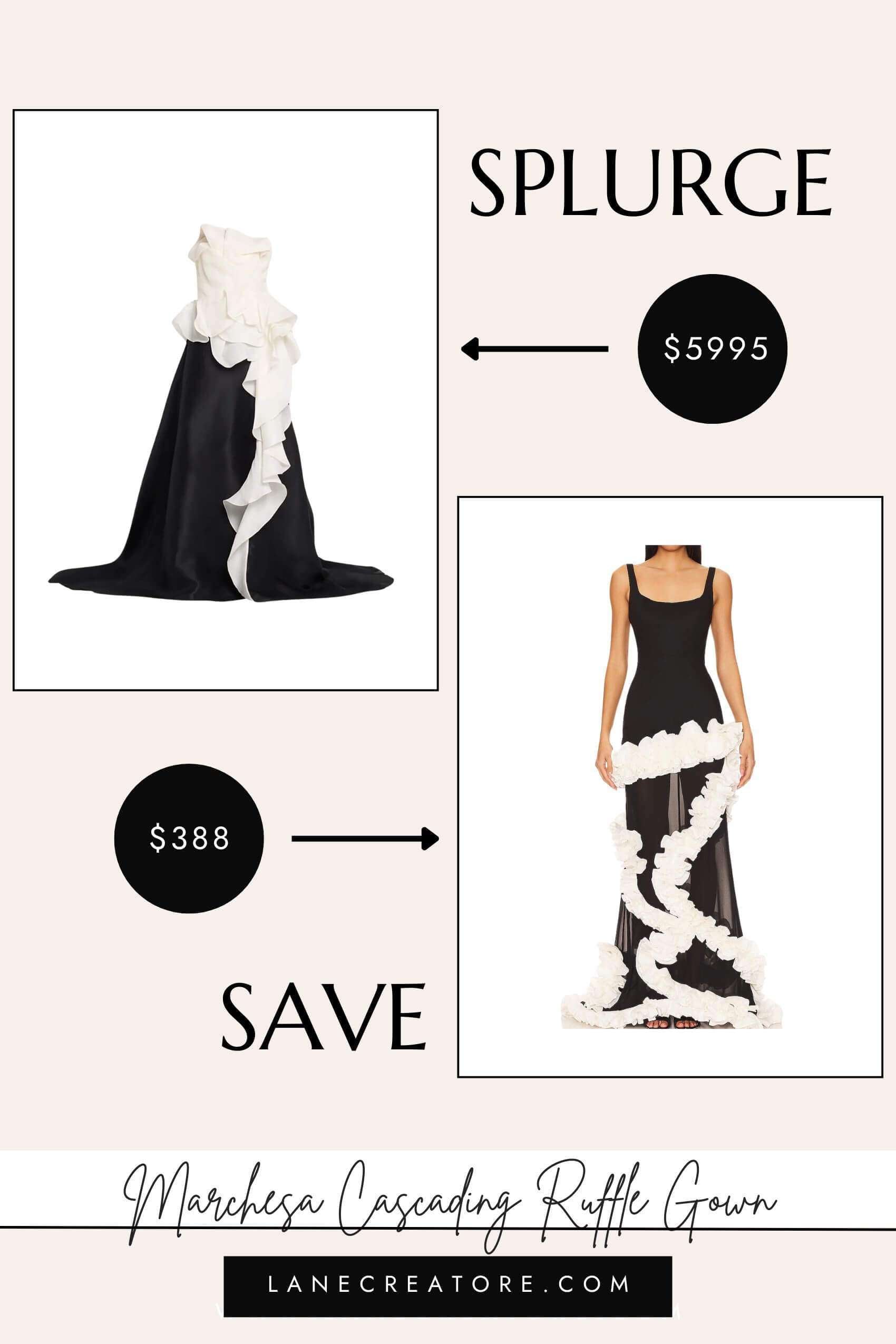 marchesa black and white ruffle gown dupe