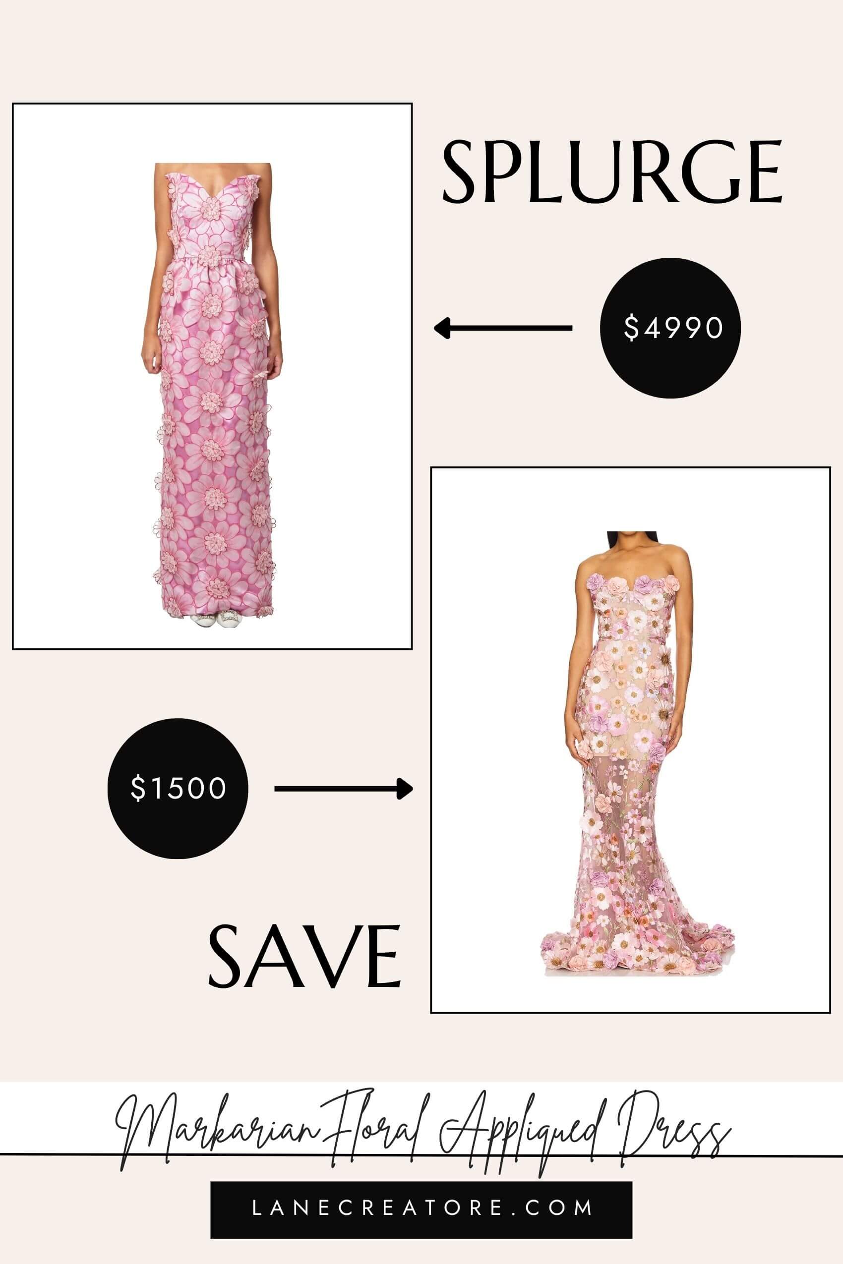 markarian pink floral appliqued gown dupe