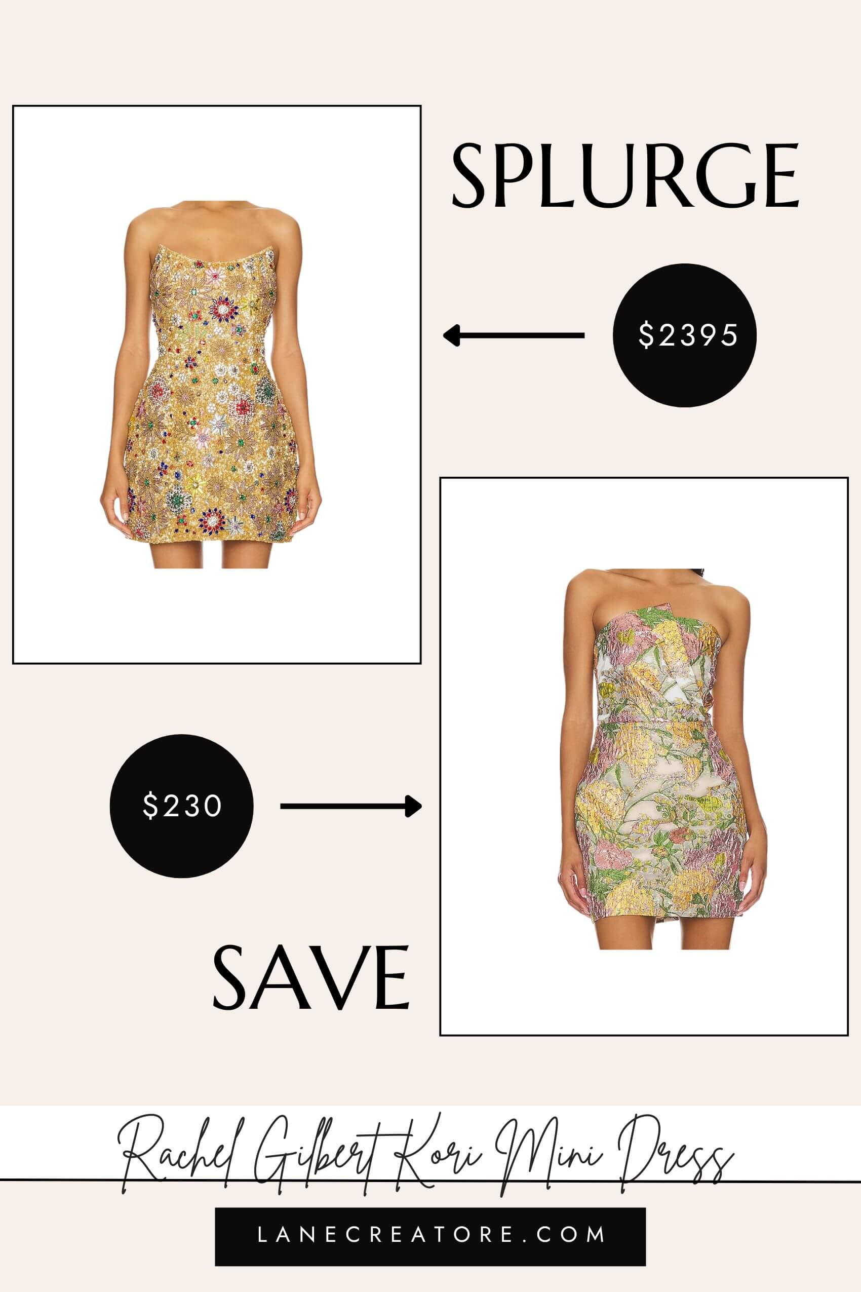 rachel gilbert gold dress dupe