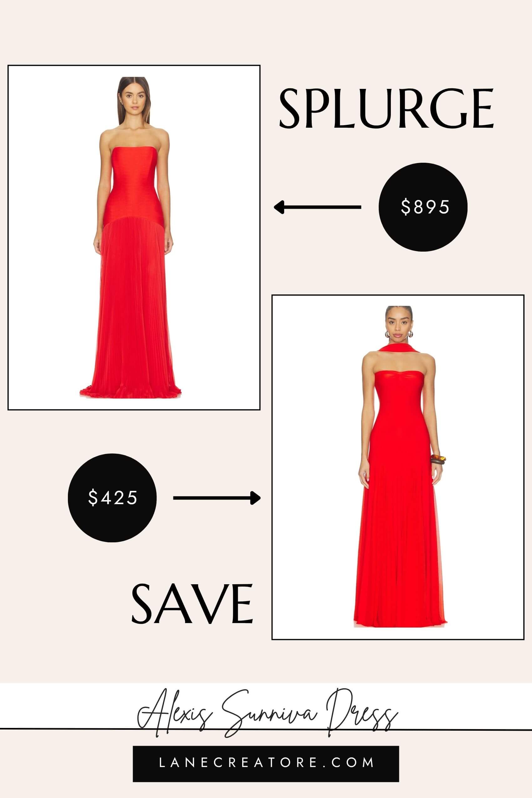 alexis sunniva red strapless dress dupe