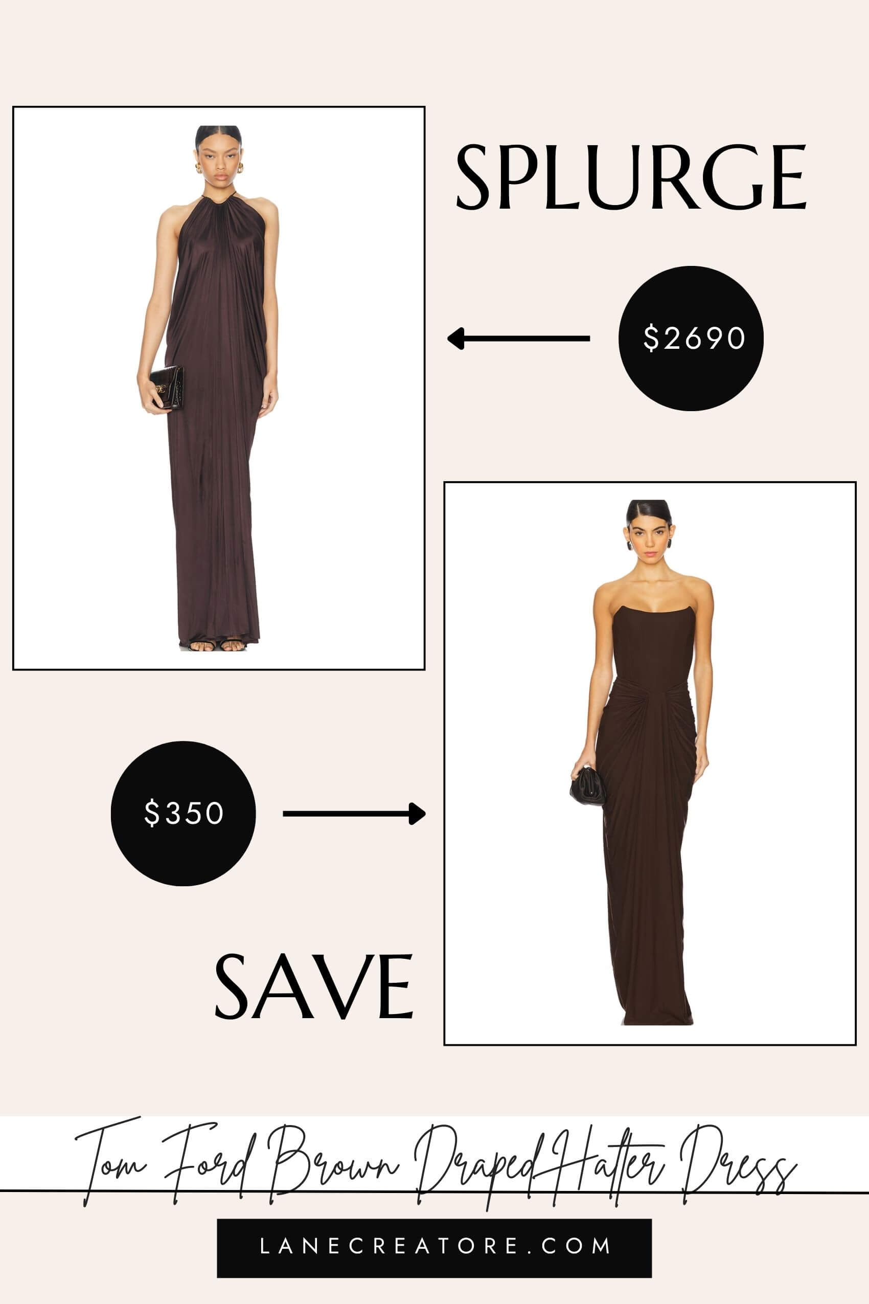 tom ford brown draped halter dress dupe
