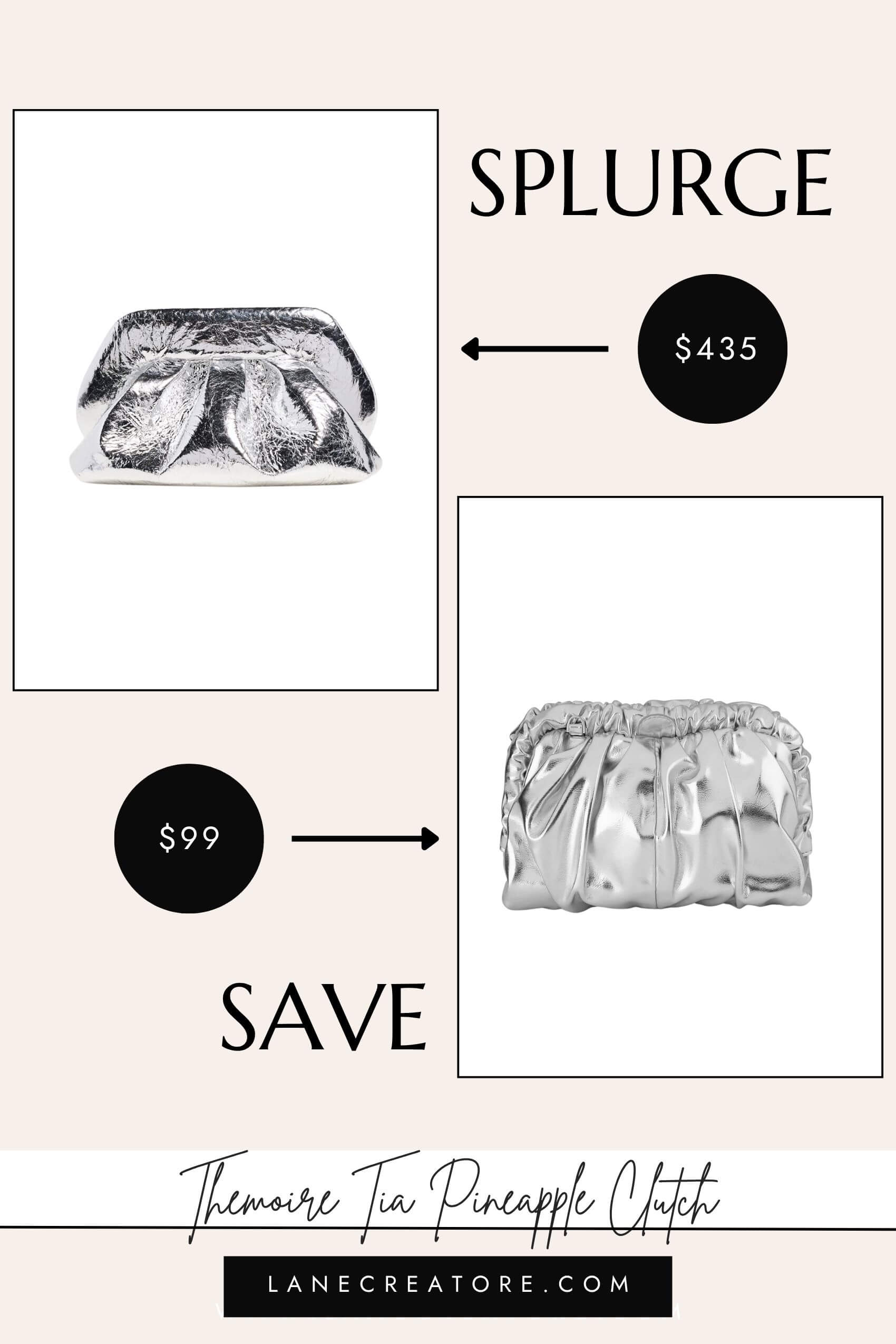 themoire tia pineapple silver clutch dupe