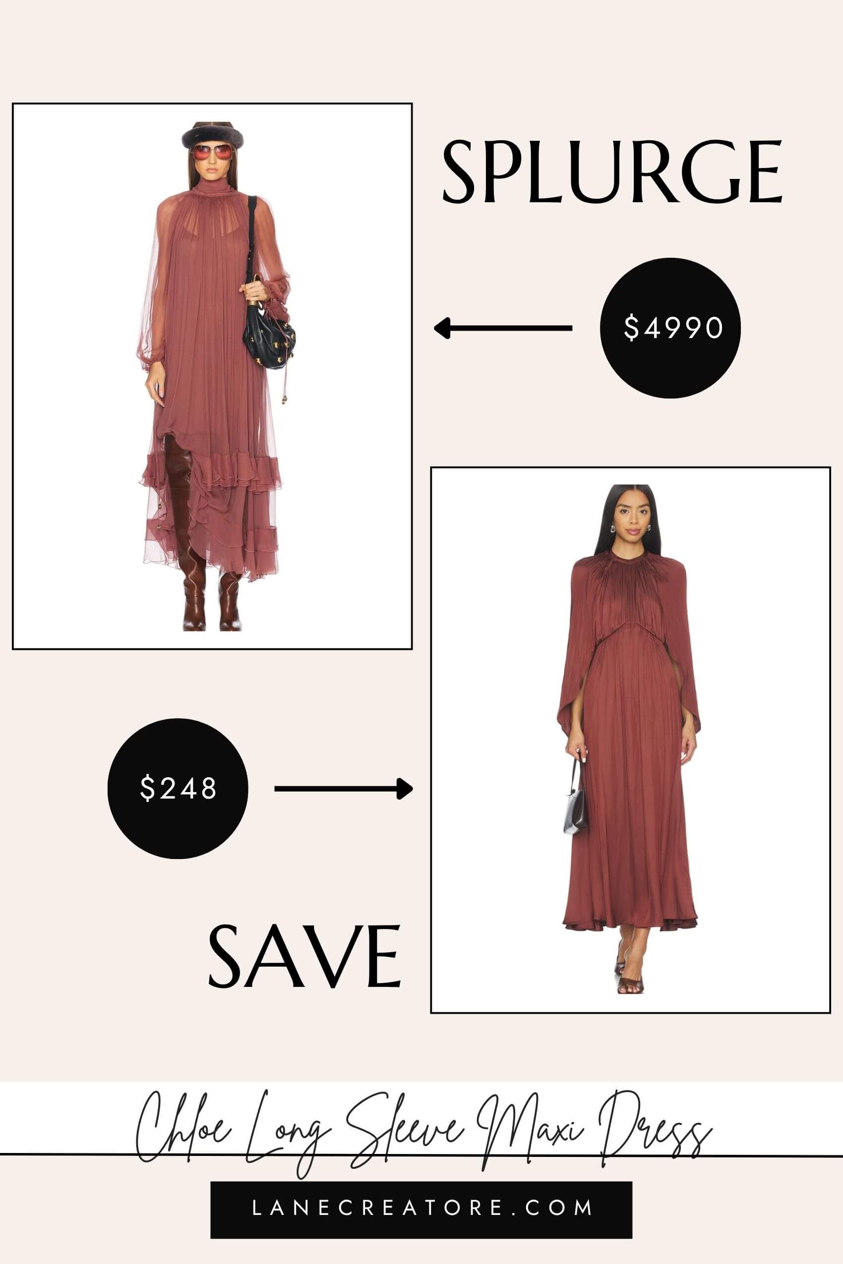 chloe long sleeve maxi dress dupe