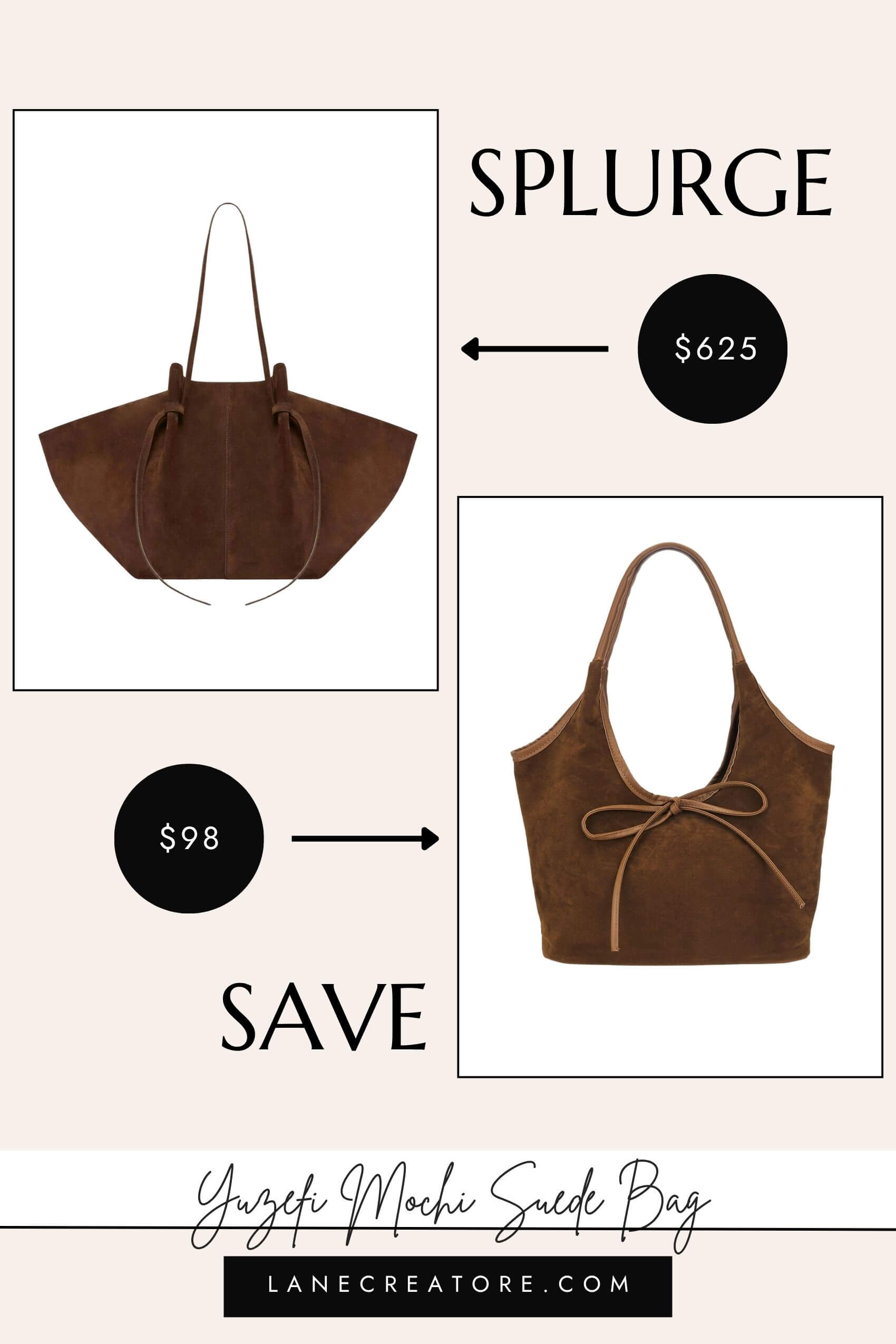 yuzefi mochi suede brown leather bag dupe